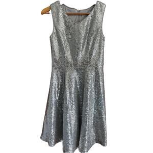 Women's Silver Sequin Dress Sz S A-line midi Holiday‎ hoco cocktail career